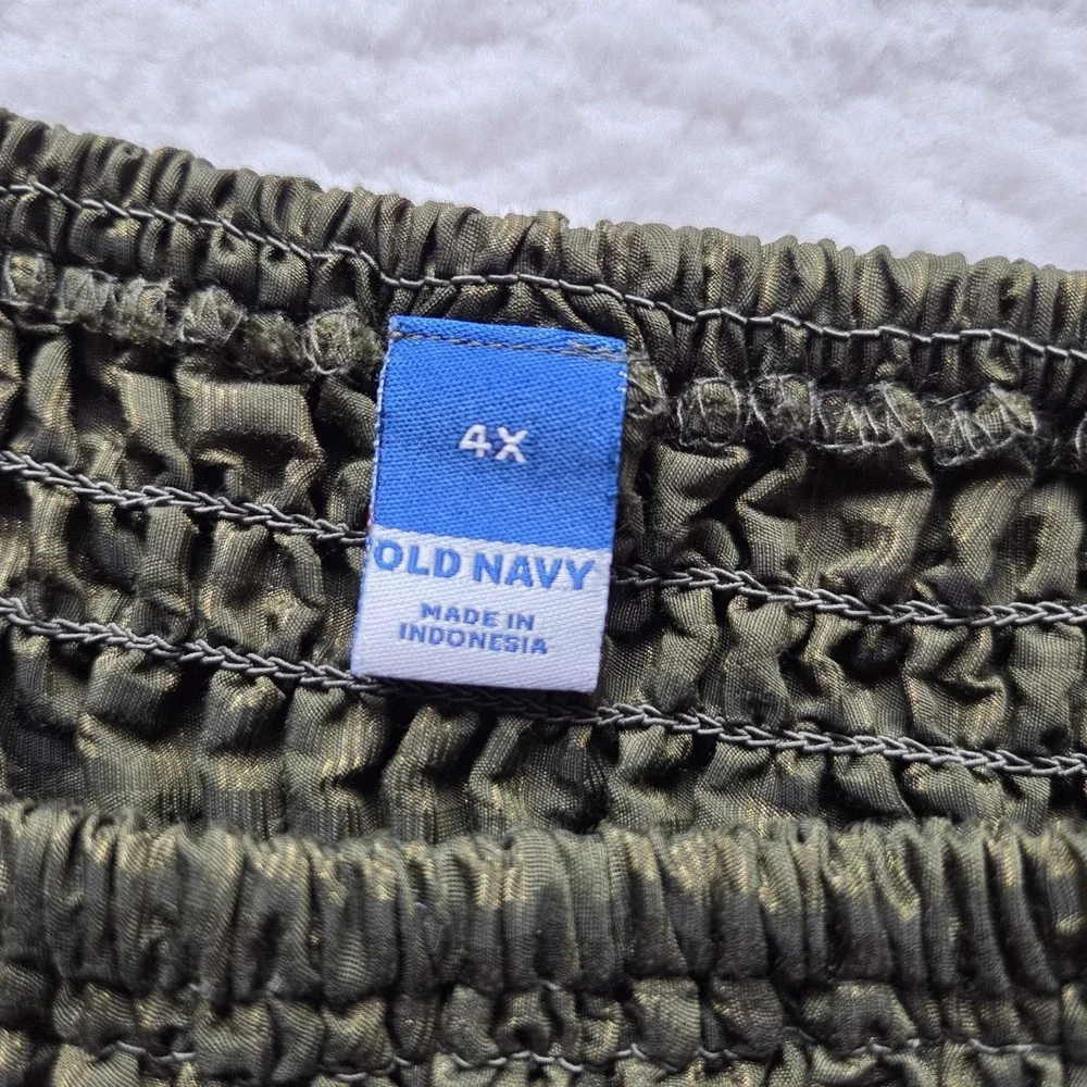 Old Navy Blouse Womens Plus 4X Green Square Neck Puff Sleeve Cropped Smocked Top